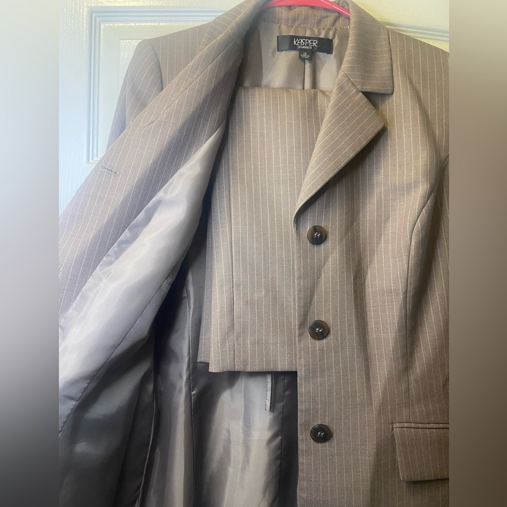 Kasper Classics Three Button Brown Blazer and Skirt Set - Picture 3 of 12